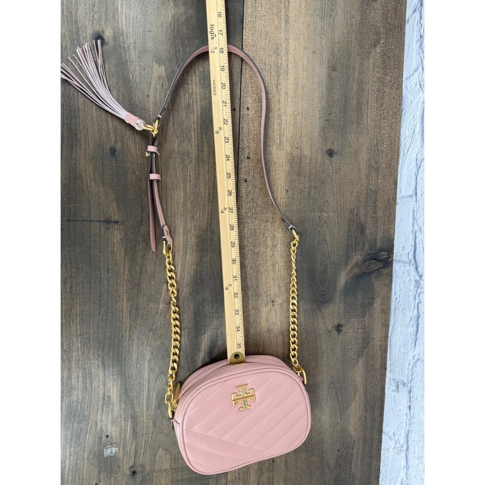 Tory Burch Kira Chevron Small Camera Bag Pink Moon Quilted Leather Crossbody